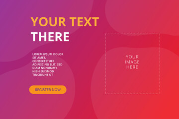Vector banner template with red and pink background with transparent clouds and yellow letters