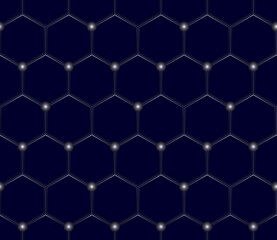 Abstract space on dark background with connecting dots and lines. Connection structure. Vector seamless pattern. Texture of a football