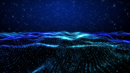 Abstract Blue Shine Depth Of Field Visual Landscape City Of Lights Turbulence Wavy Glittering Dotted Lines On Starry Outer Space Background © agratitudesign