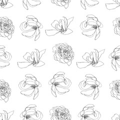 Flowers seamless pattern on white. Magnolia and peony for wrapping paper