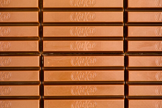 Tambov, Russian Federation - March 19, 2021 KitKat chocolate bars background. Full frame. Close-up