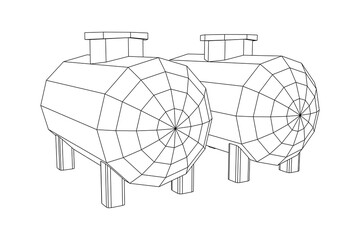 Oil tank for storage of flammable materials and petroleum. Wireframe low poly mesh vector illustration