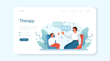 Speech therapist web banner or landing page. Didactic correction - obrazy, fototapety, plakaty