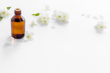 Essential aroma jasmine flowers oil for perfume or massage