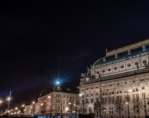 Fototapeta na wymiar The historic building of the National Theatre in Prague (Národní divadlo) shot at night - long exposure