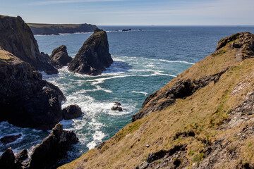 Rugged coastal scenery at Kynance Cove in Cornwall