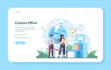 Customs officer web banner or landing page. Passport control