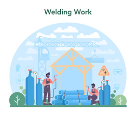 Welder and welding service concept. Professional welder in protective