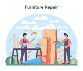 Joiner or carpenter concept. Wooden furniture constructor