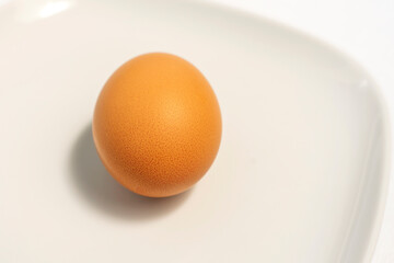 raw brown egg on a plate close-up