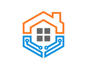 House and circuit tech with hexagon shape logo