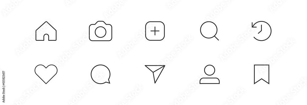 Poster social media set icon for app. button like comment and photo. vector for web