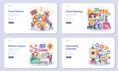 Trend watcher web banner or landing page set. Specialist in tracking