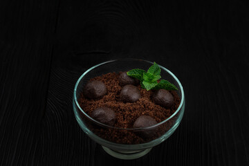 Chocolate dessert of cookies with pieces of chocolate