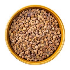 raw black chickpeas in round bowl cutout
