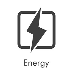 Logotipo con texto Energy con relampago en cuadrado con lineas en color gris