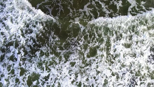 Aerial Shot Of Waves In Sea Rushing Over Coastline - Herzliya, Israel