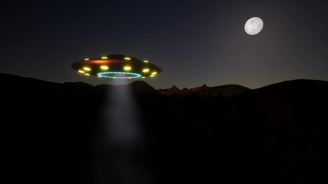 Fantasy UFO and Moon light Future technology Flying spaceship Night stars 4k