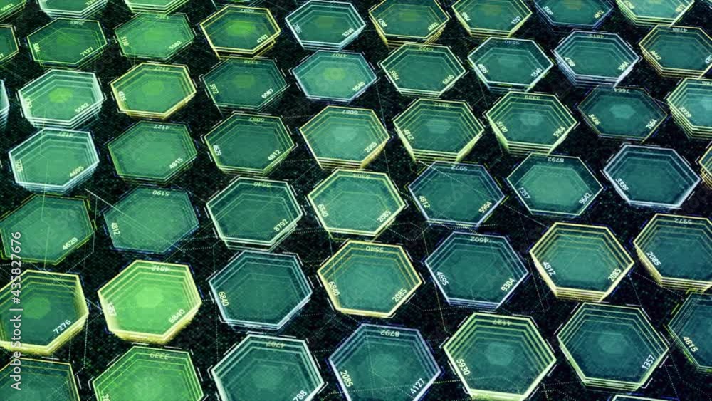 Poster abstract background with colorful hexagons, seamless loop. animation. technologic electricity backdr