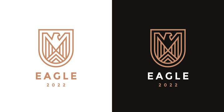Heraldic eagle logo line icon template. Abstract hawk badge symbol. Vector illustration.