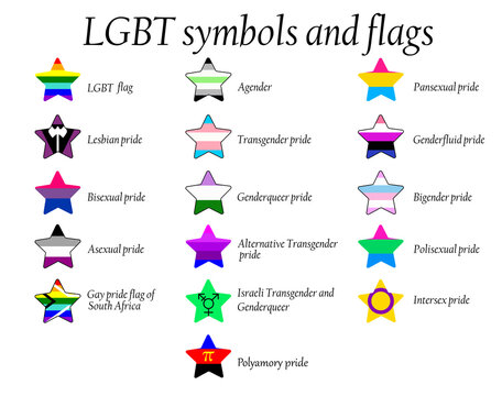 LGBT Official Pride Flag Collection, Lesbian, Gay, Bisexual and Transgender . Collection of Signs for People of Different Sexual Orientations.