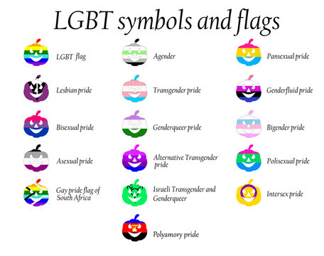 LGBT Official Pride Flag Collection, Lesbian, Gay, Bisexual and Transgender . Collection of Signs for People of Different Sexual Orientations.
