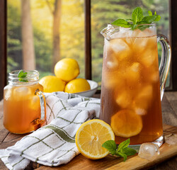 Pitcher of Iced Tea With Lemon and Mint
