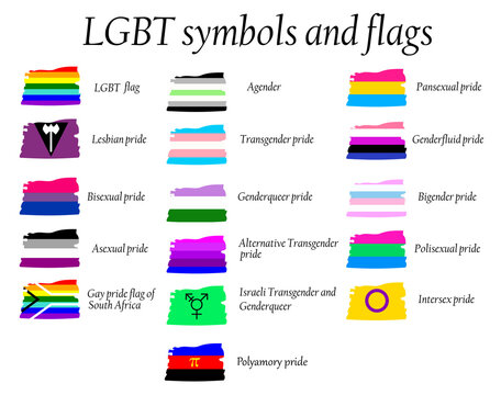 LGBT Official Pride Flag Collection, Lesbian, Gay, Bisexual and Transgender . Collection of Signs for People of Different Sexual Orientations.