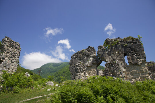 mountain landscape, Bzyb fortress in Abkhazia
