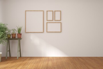 White empty room. Scandinavian interior design. 3D illustration