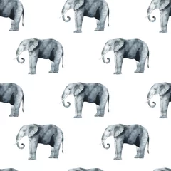 Tapeten Wilde Tiere in der Savanne. Aquarell Zoo nahtlose Muster. Elefant © Kat_branch_art