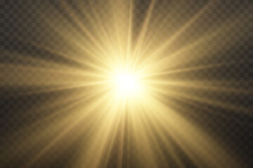 Star burst with light, yellow sun rays. 