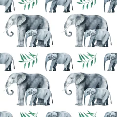 Tapeten Wild animals in savannah.  Watercolor Zoo seamless pattern.  Elephant © Kat_branch_art