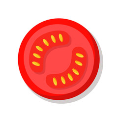 Slice of red tomato isolated on white. Vector Illustration vegetable. Flat tomato icon.