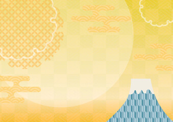 背景 和柄と富士山 イラスト素材 黄色
