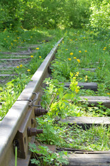 part of an abandoned railway, rails with wooden sleepers