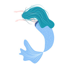 Cartoon beautiful little mermaid in a wreath. Siren. Sea theme. illustration on a white background.