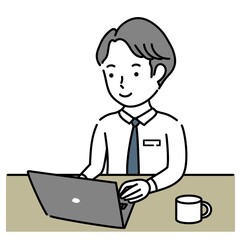 ノートパソコンで仕事中の成人男性イラスト素材