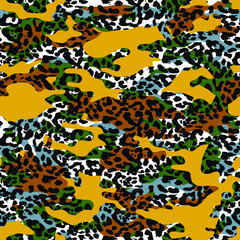 Abstract Hand Drawing Camouflage  with Leopard Skin Seamless Vector Pattern 