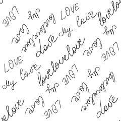Naklejka premium Love text Seamless pattern. Text backgrounds applicable in printing, textiles, art objects, clothing, wallpaper.
