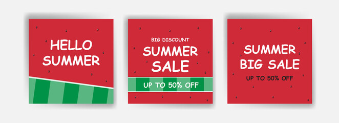 First day of summer. Hello summer. Summer sale. Banners vector for social media ads, web ads, business messages, discount flyers and big sale banner.