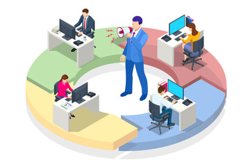 Isometric Project deadline. Time management on the road to success. Deadline Concept of overworked man Time to work Time management project plan schedule.