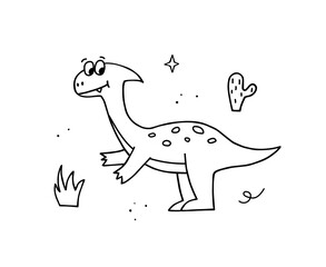 Cute dinosaur. Hand drawn funny cartoon dino. Vector doodle for kids.