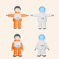 3D Cartoon characters Astronaut suit isolate white Background, galaxy, Space Exploration - 3D render