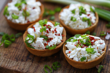  Curd tartlets with herbs and spices. Healthy snack. Salted cottage cheese tartlets. The keto diet.