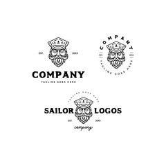 bearded sailor captain mascot logo icon vector template