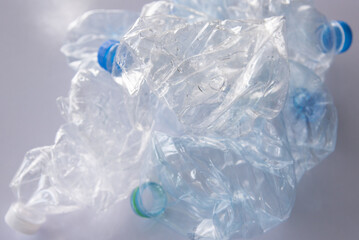 A Pile of PET plastic bottle or used plastic bottles.