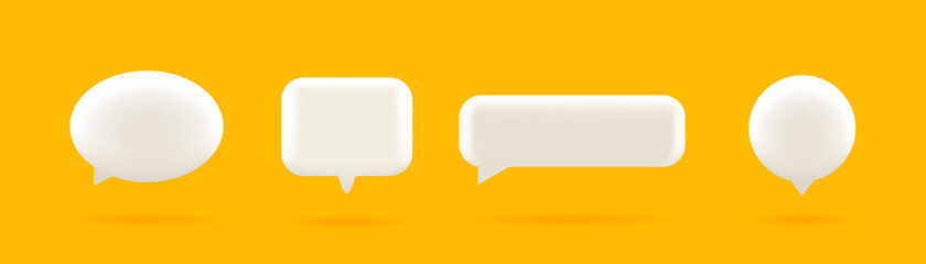 Set of four 3D speech bubble icons, isolated on orange background. 3D Chat icon set. - obrazy, fototapety, plakaty