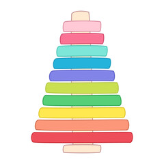 multi-colored children's pyramid, consisting of separate elements that can be strung on the base in any order. Vector illustration. 
