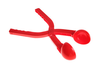 Red plastic snowball maker isolated on white